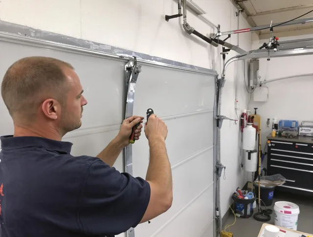 Before and after garage door dent repair by Stoneham Garage Door Repair in Stoneham