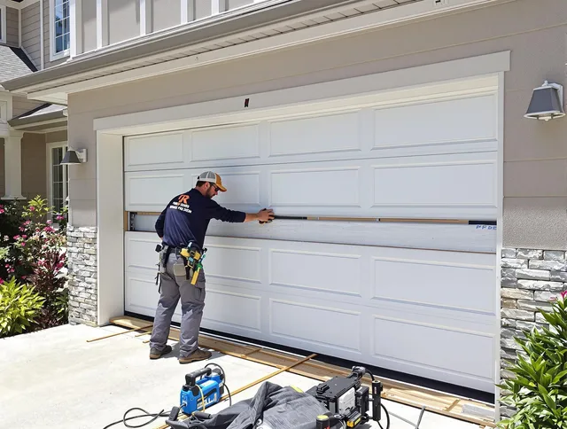 Stoneham Garage Door Repair team performing complete garage door replacement at Stoneham residence