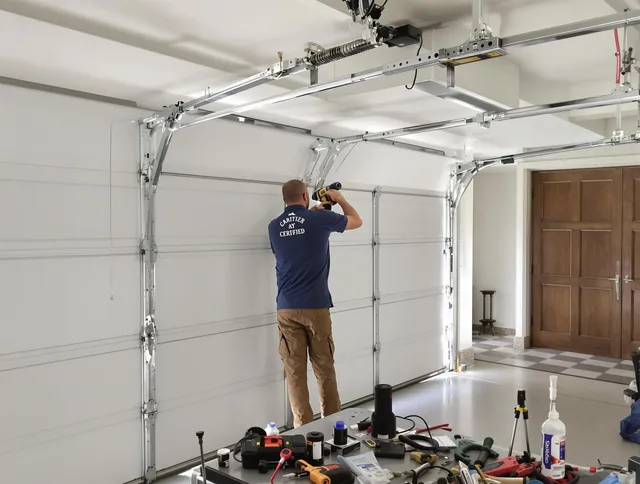 Stoneham Garage Door Repair certified technician performing precision garage door repair in Stoneham