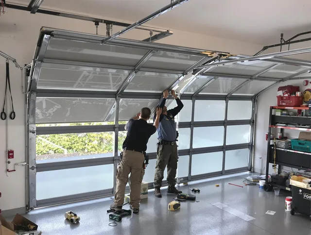 Stoneham Garage Door Repair expert performing precise panel replacement on Stoneham garage door